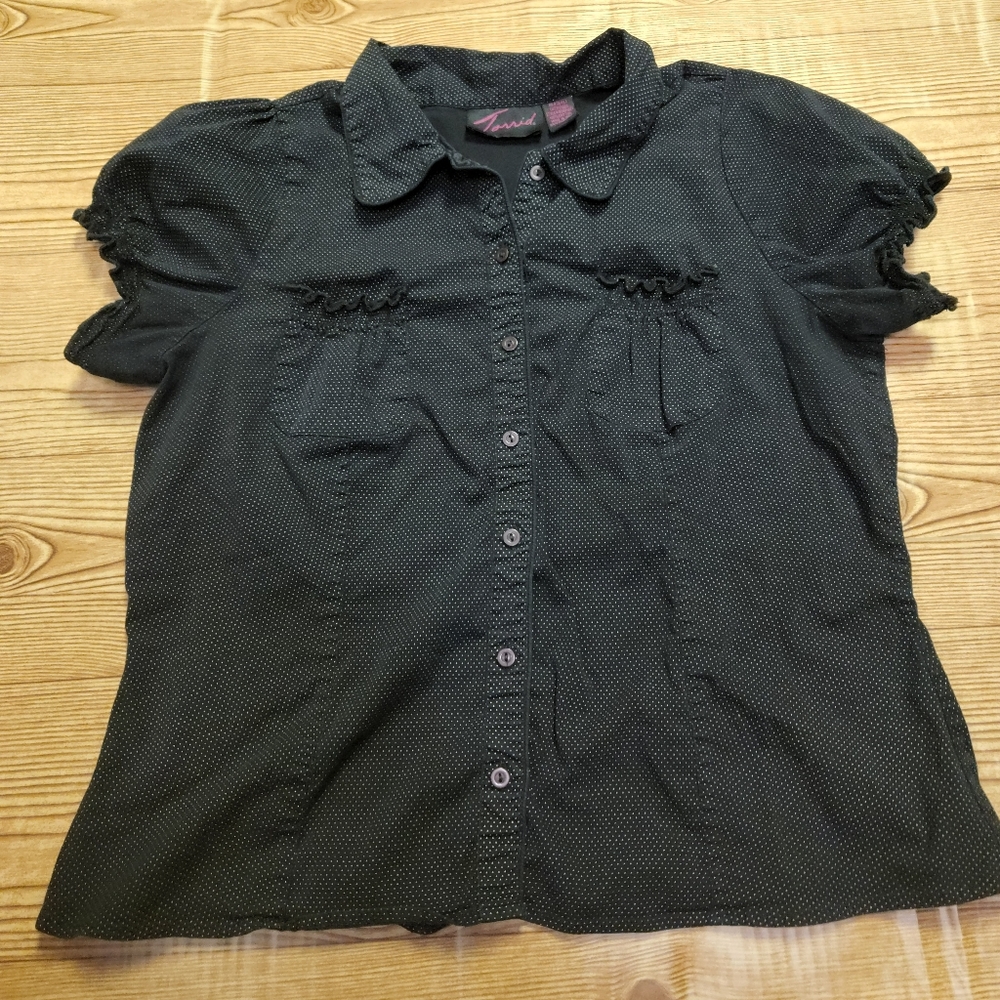 Torrid Black Polka Dot Button Down Shirt 2x